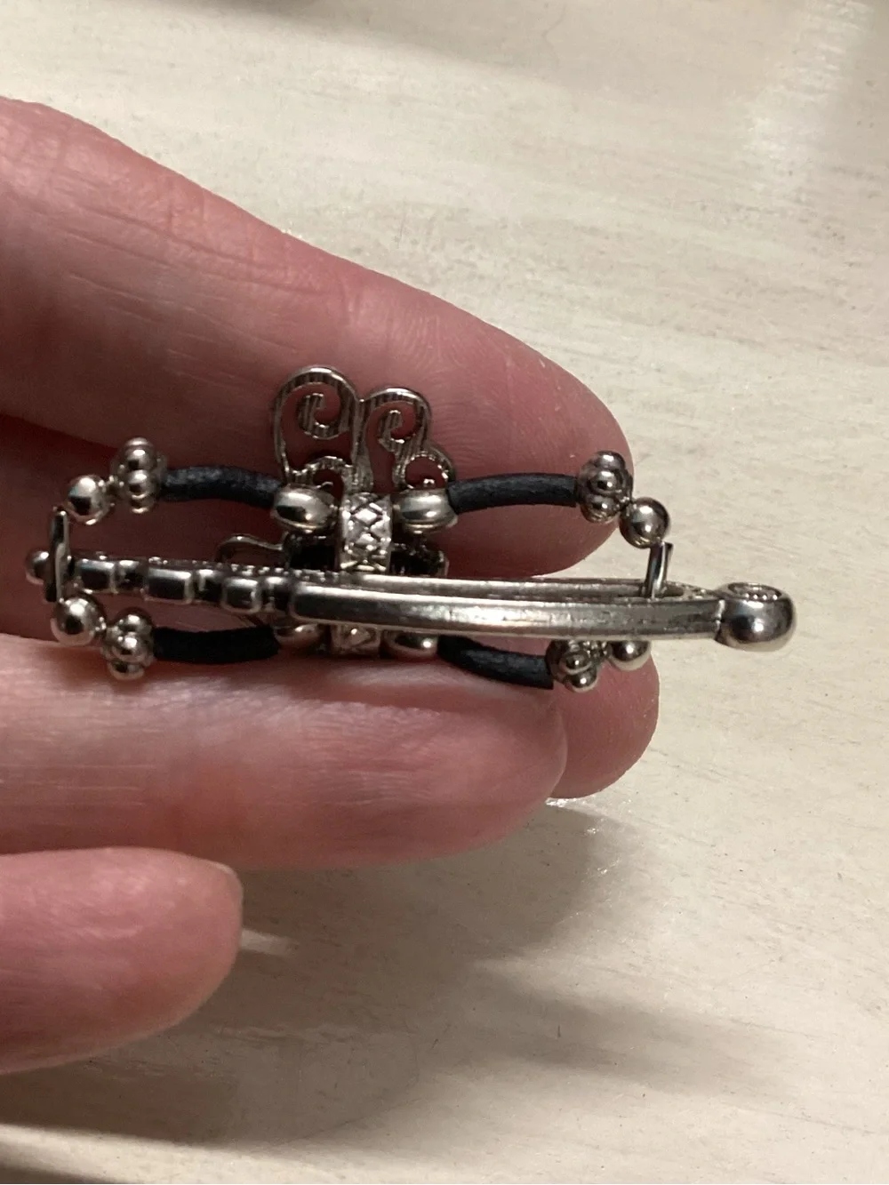 Lila Rose Silver Coffee Cup Charm Hair Slide with Black Cord